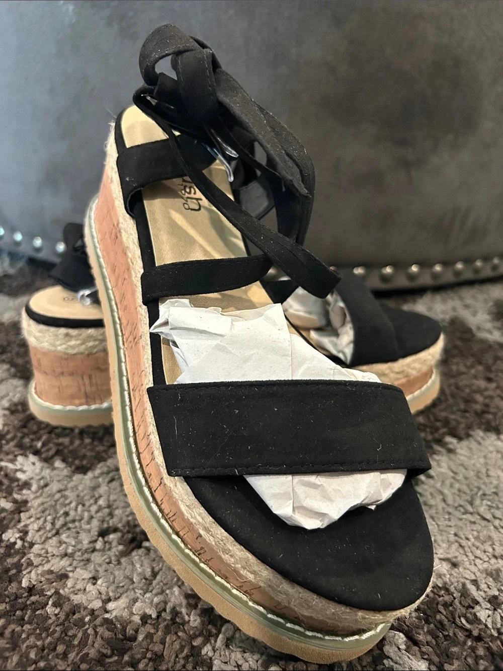 Krush Black Platform Espadrille Lace-Up Sandals